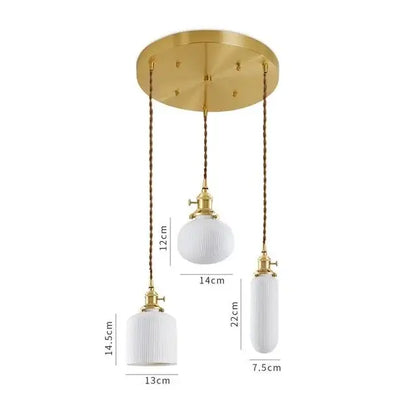 Japanese cream ribbed ceramic led pendant light dining room