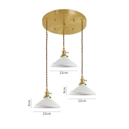 Japanese cream ribbed ceramic led pendant light dining room