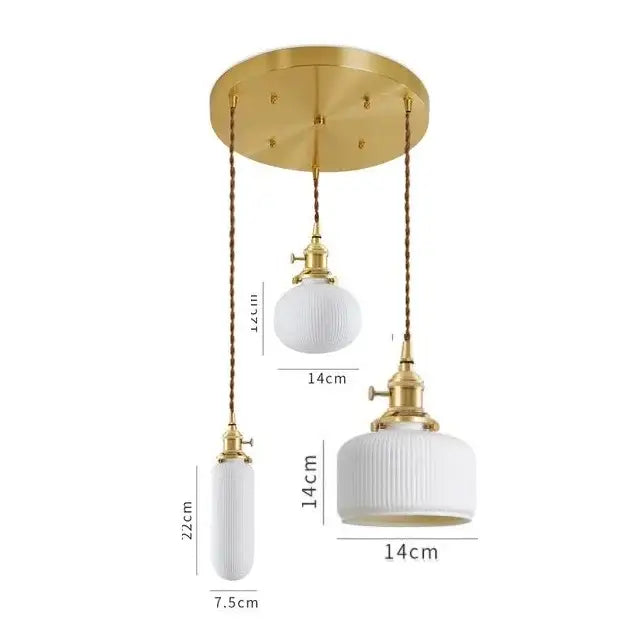 Japanese cream ribbed ceramic led pendant light dining room