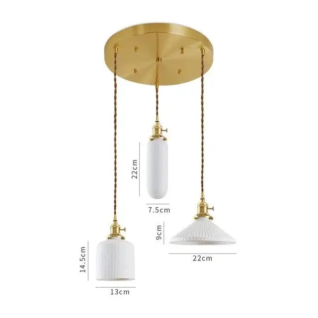 Japanese cream ribbed ceramic led pendant light dining room