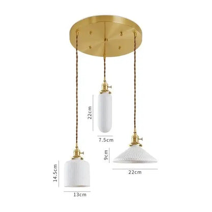 Japanese cream ribbed ceramic led pendant light dining room