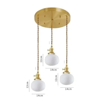 Japanese cream ribbed ceramic led pendant light dining room