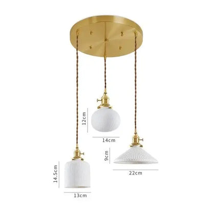 Japanese cream ribbed ceramic led pendant light dining room