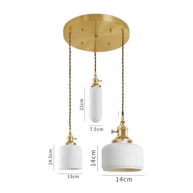 Japanese cream ribbed ceramic led pendant light dining room