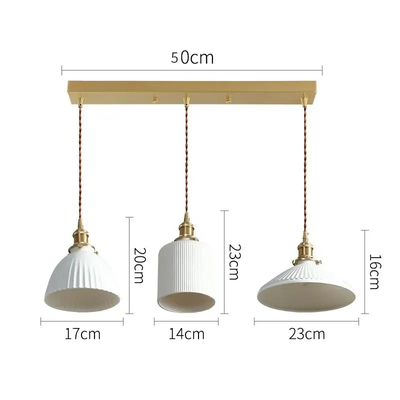 Japanese cream ribbed ceramic led pendant light dining room