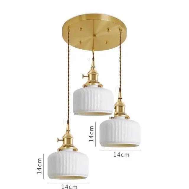 Japanese cream ribbed ceramic led pendant light dining room
