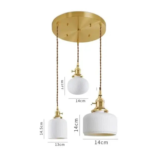 Japanese cream ribbed ceramic led pendant light dining room