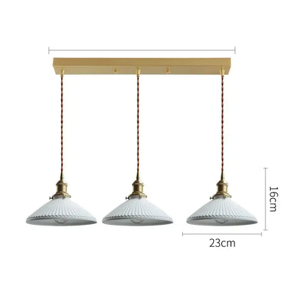 Japanese cream ribbed ceramic led pendant light dining room