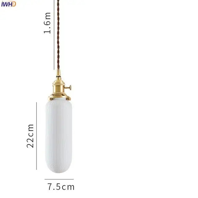 Japanese cream ribbed ceramic led pendant light dining room