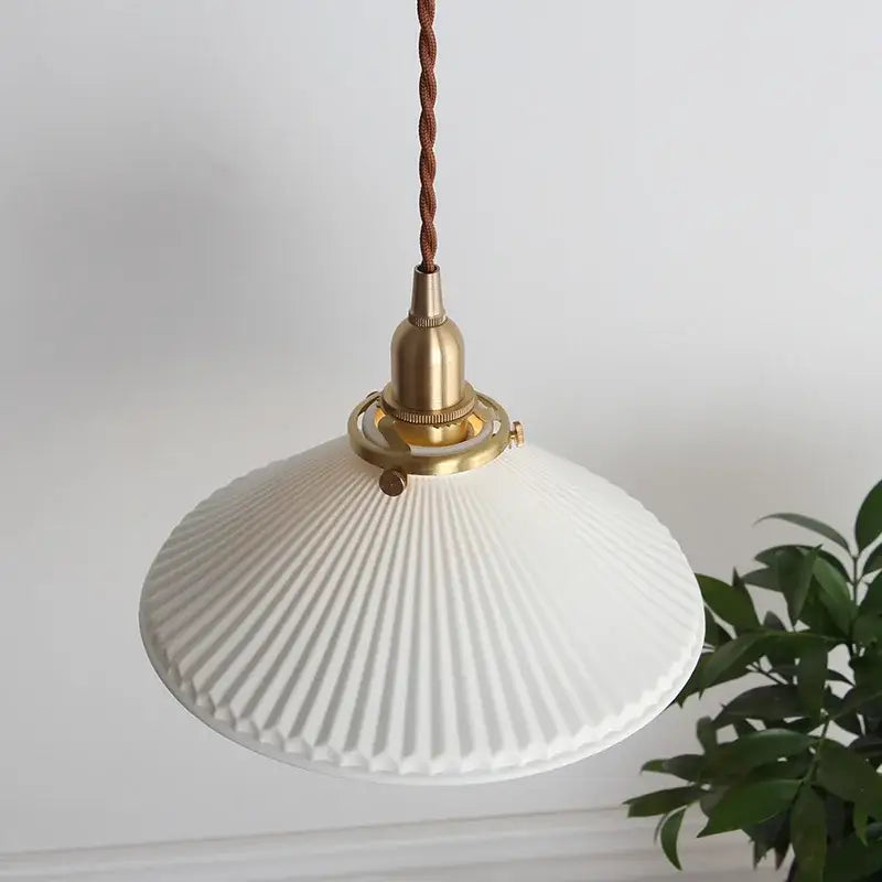 Japanese cream ribbed ceramic led pendant light dining room