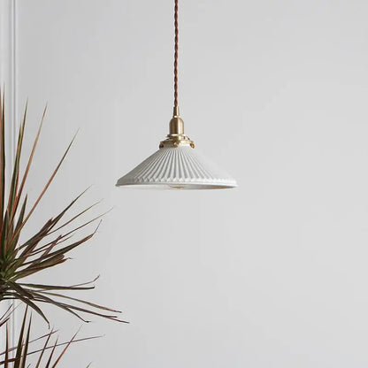 Japanese cream ribbed ceramic led pendant light dining room
