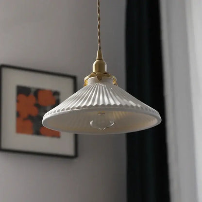 Japanese cream ribbed ceramic led pendant light dining room