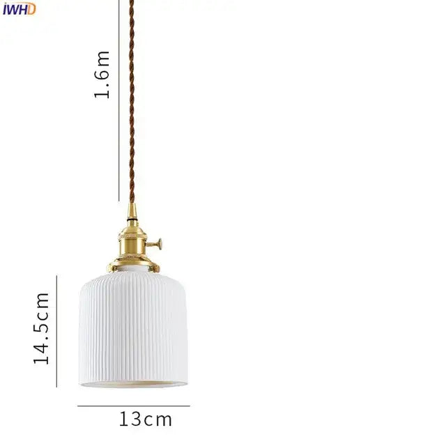 Japanese cream ribbed ceramic led pendant light dining room