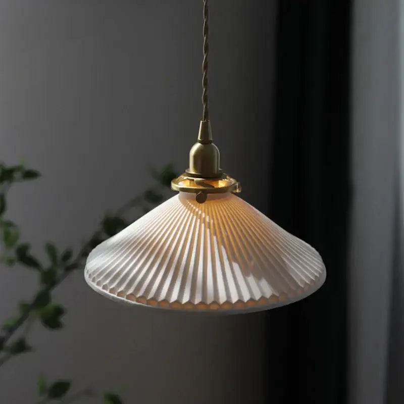 Japanese cream ribbed ceramic led pendant light dining room
