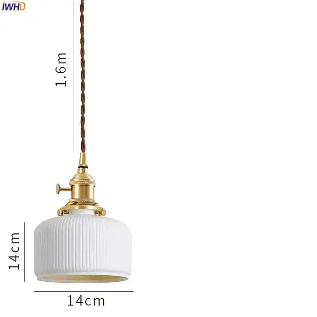 Japanese cream ribbed ceramic led pendant light dining room