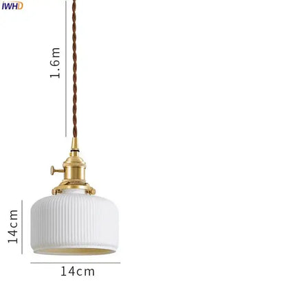 Japanese cream ribbed ceramic led pendant light dining room