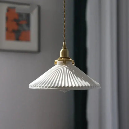 Japanese cream ribbed ceramic led pendant light dining room