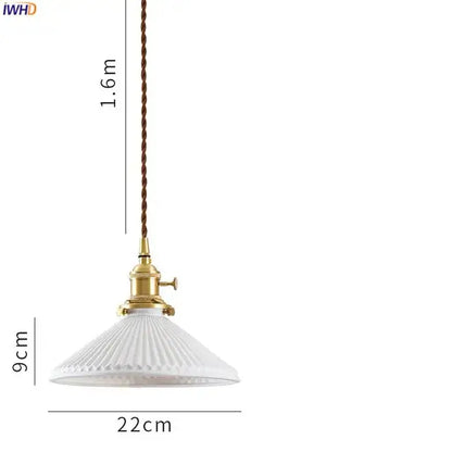 Japanese cream ribbed ceramic led pendant light dining room