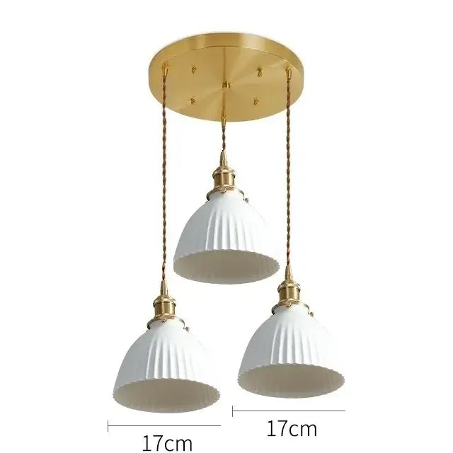 Japanese cream ribbed ceramic led pendant light dining room