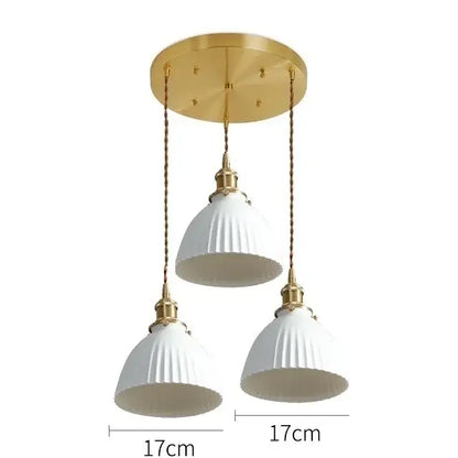Japanese cream ribbed ceramic led pendant light dining room