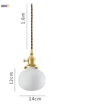 Japanese cream ribbed ceramic led pendant light dining room