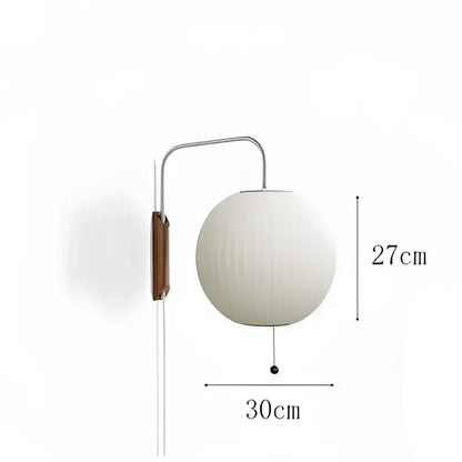 Japanese cream ribbed handwoven silk ball wall light bedroom