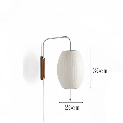 Japanese cream ribbed handwoven silk ball wall light bedroom