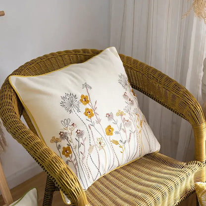 Japanese floral cotton linen embroidery pillowcase bedroom decor