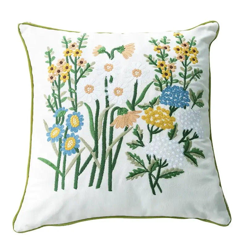 Japanese floral cotton linen embroidery pillowcase bedroom decor