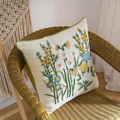 Japanese floral cotton linen embroidery pillowcase bedroom decor