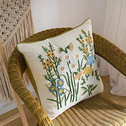 Japanese floral cotton linen embroidery pillowcase bedroom decor