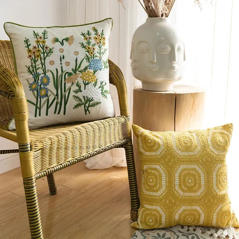 Japanese floral cotton linen embroidery pillowcase bedroom decor