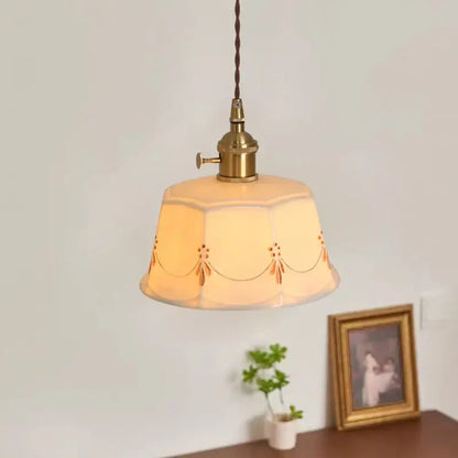 Japanese geometric ceramic led pendant light living room brass accent