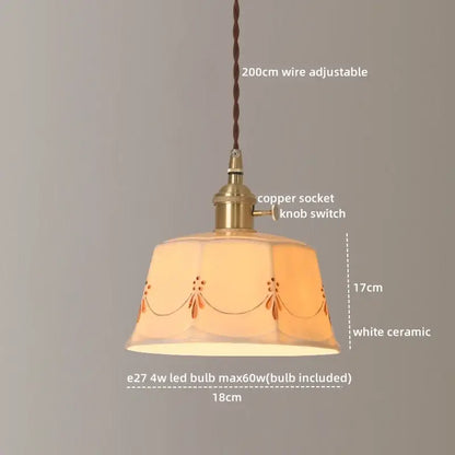 Japanese geometric ceramic led pendant light living room brass accent