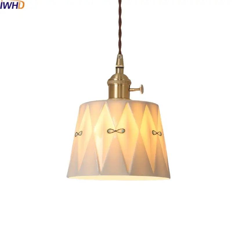 Japanese geometric ceramic led pendant light living room brass accent