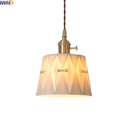 Japanese geometric ceramic led pendant light living room brass accent