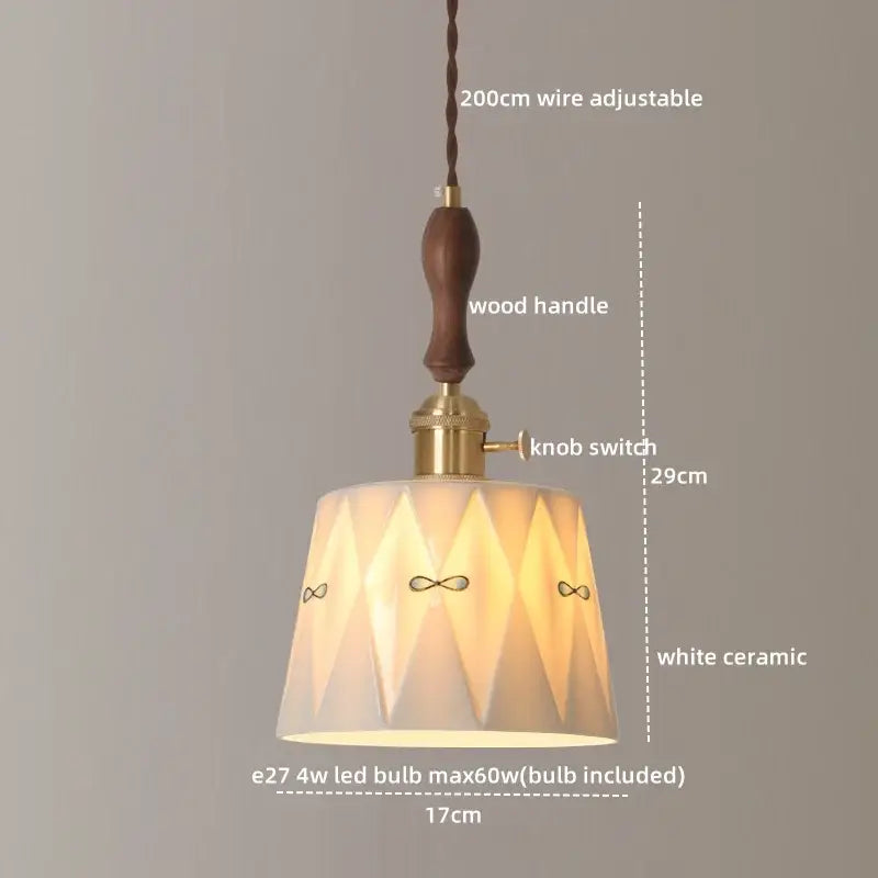 Japanese geometric ceramic led pendant light living room brass accent