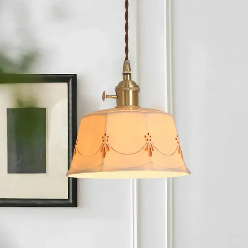 Japanese geometric ceramic led pendant light living room brass accent