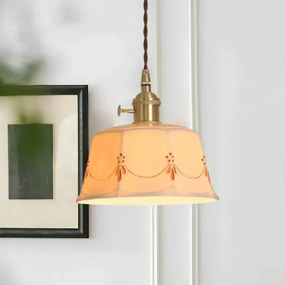 Japanese geometric ceramic led pendant light living room brass accent