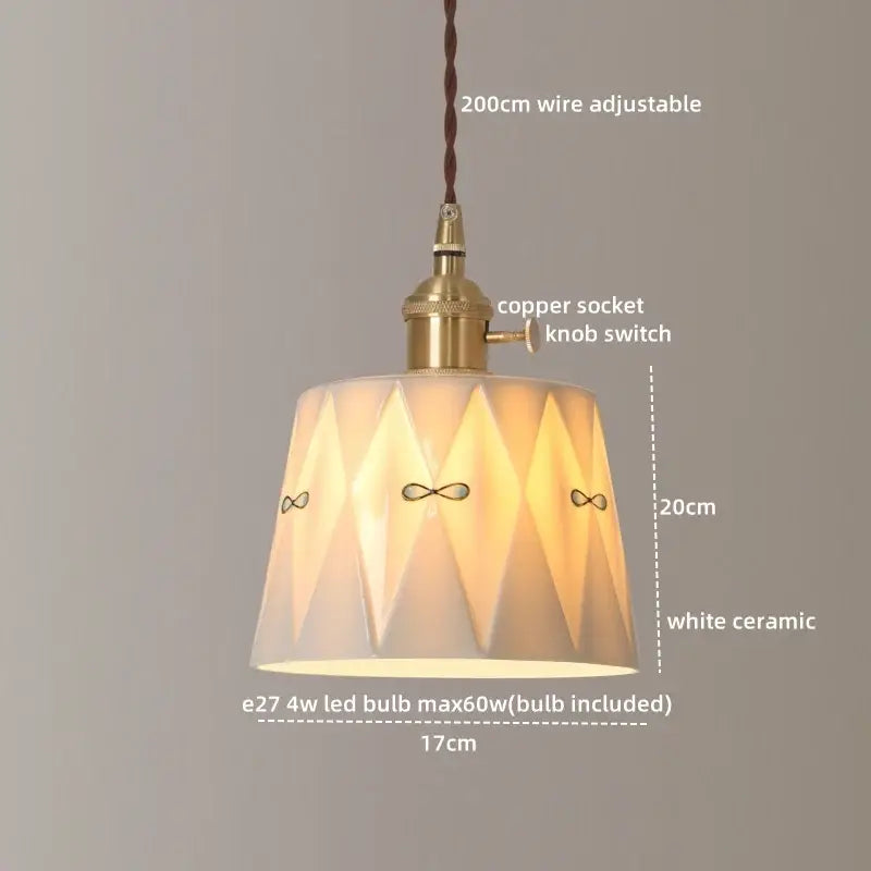 Japanese geometric ceramic led pendant light living room brass accent