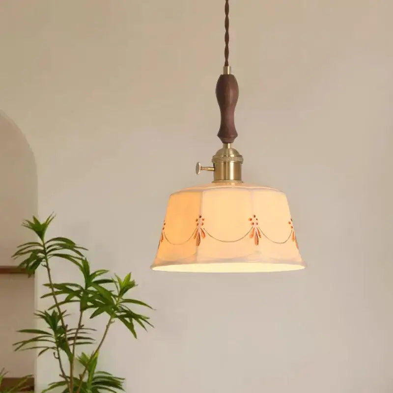 Japanese geometric ceramic led pendant light living room brass accent