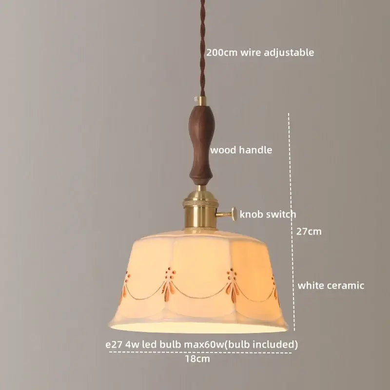 Japanese geometric ceramic led pendant light living room brass accent