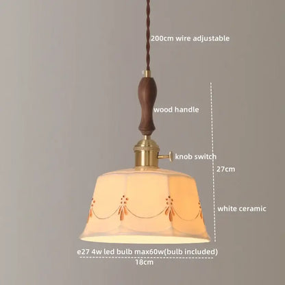 Japanese geometric ceramic led pendant light living room brass accent