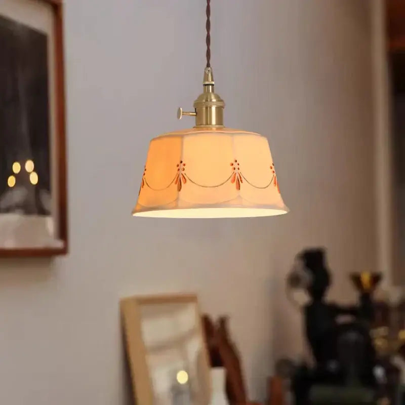 Japanese geometric ceramic led pendant light living room brass accent