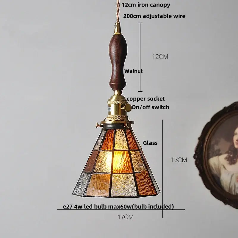 Japanese geometric glass led pendant lamp dining room brass light
