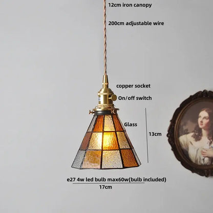 Japanese geometric glass led pendant lamp dining room brass light