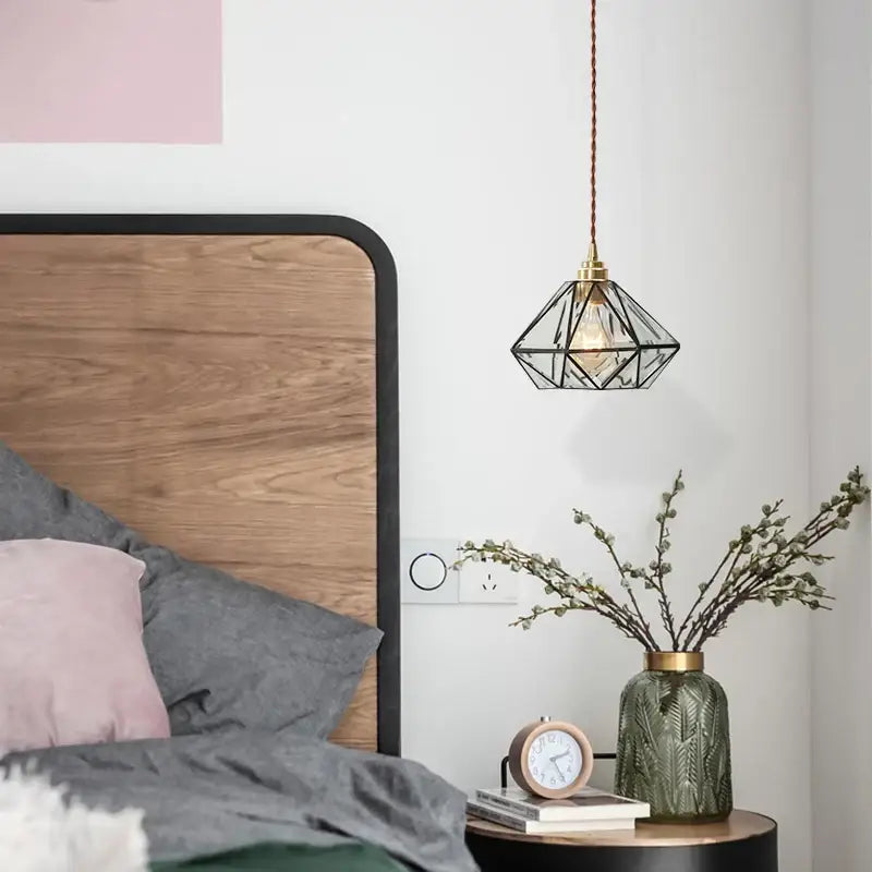 Japanese geometric glass led pendant lamp dining room brass light