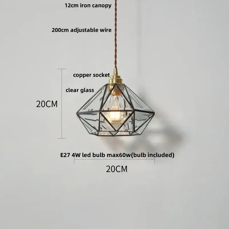 Japanese geometric glass led pendant lamp dining room brass light