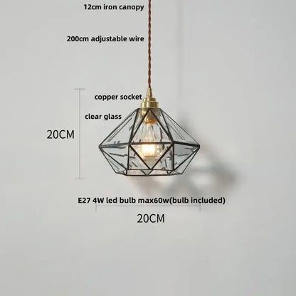 Japanese geometric glass led pendant lamp dining room brass light