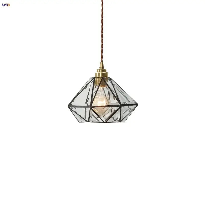 Japanese geometric glass led pendant lamp dining room brass light